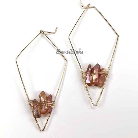 Free People Jewelry - New FP Golden Wire Threader Geode Stone Geometric Hoop Earrings
